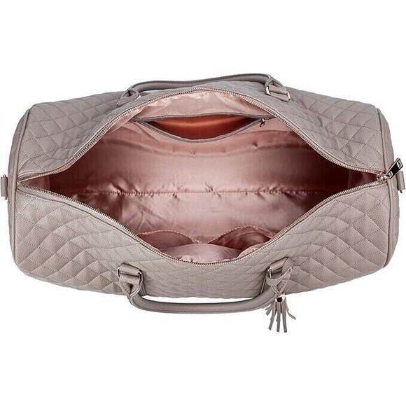 Women's Quilted Leather Weekender Travel Duffel Bag Pink - New in packaging - Picture 4 of 6